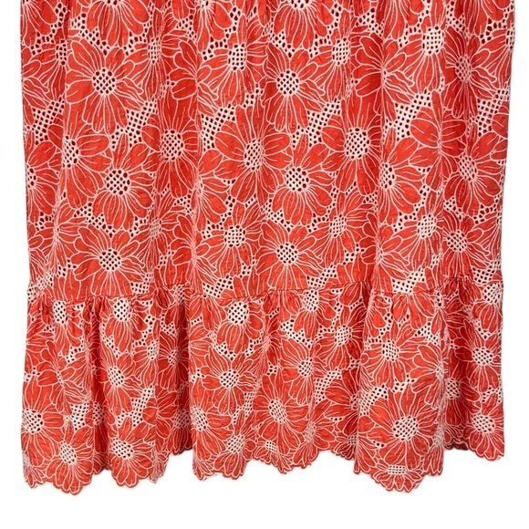 Jaclyn Smith Tiered Eyelet Embroidered Midi Coral & White Size Skirt X-Large - Picture 5 of 13